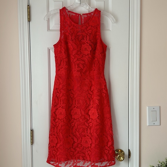 J Crew Lace Sheath Dress- Coral size 0 - Picture 1 of 12